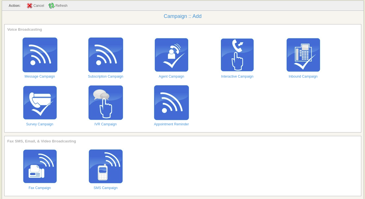 voice broadcasting campaign management system, ivr campaign management, inbound campaign management, fax campaign management system, message campaign management system