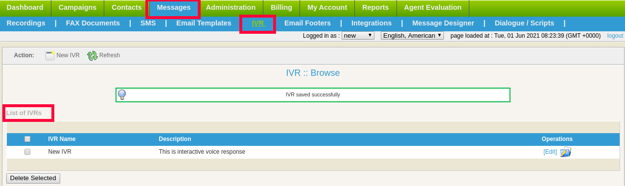 IVR List in ICTBroadcast